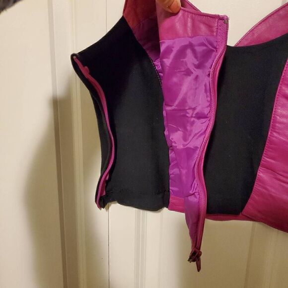 VTG Retro Chia Fuschia Stretchy Leather Crop Top Large - Picture 7 of 11